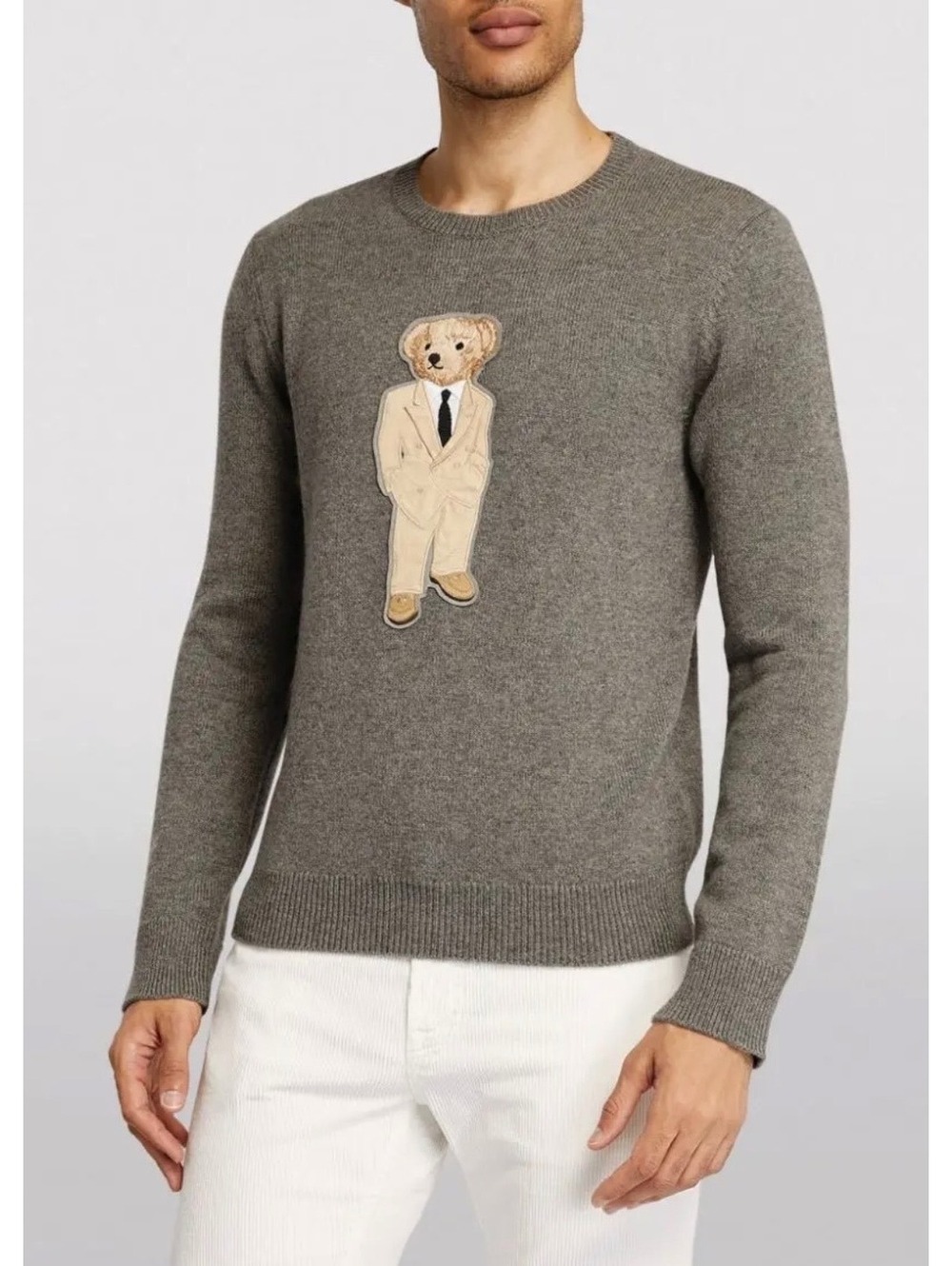 Ralph Lauren Purple Label Polo Bear 100% Cashmere Sweater Gray Italy NWT Size L